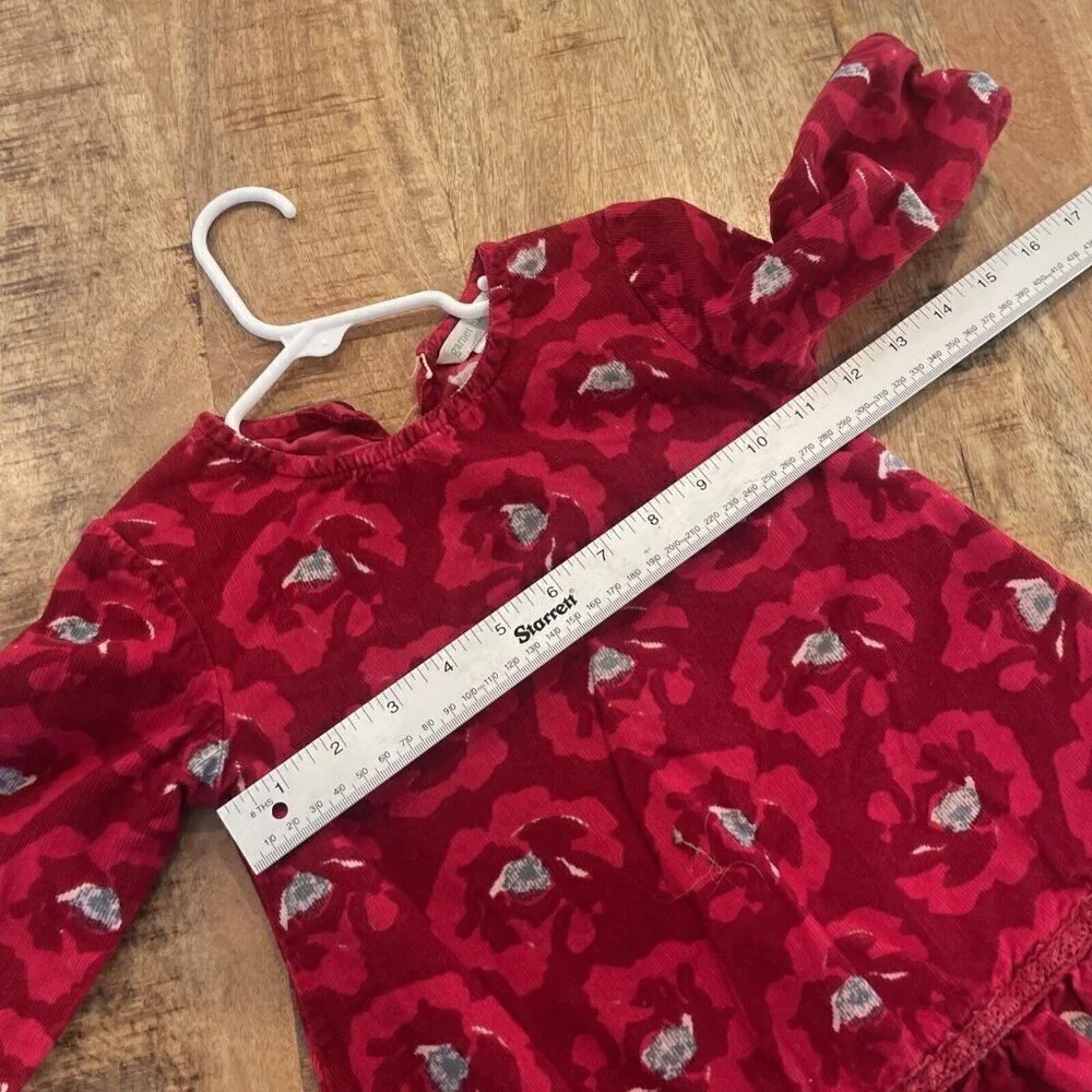GARNET HILL KIDS CORDUROY Long Sleeve DRESS Size 2 Red Floral Winter